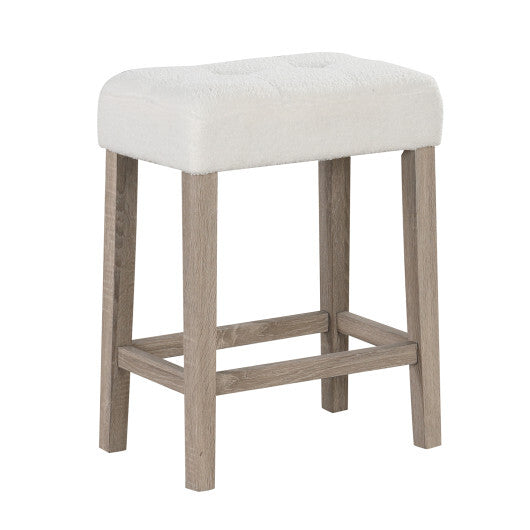Modern Counter Height Bar Stools Set of 2 with Rubber Wood Legs-White and Gray W2B