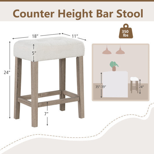 Modern Counter Height Bar Stools Set of 2 with Rubber Wood Legs-White and Gray W2B