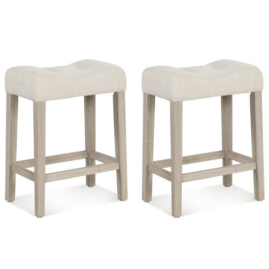 Set of 2 Upholstered Counter Height Bar Stool with Curved Saddle-Seat-Brown W2B