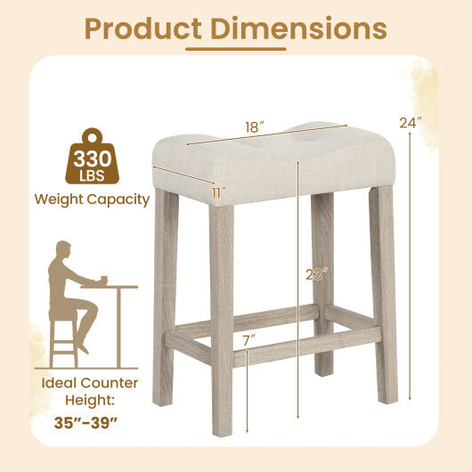 Set of 2 Upholstered Counter Height Bar Stool with Curved Saddle-Seat-Brown W2B