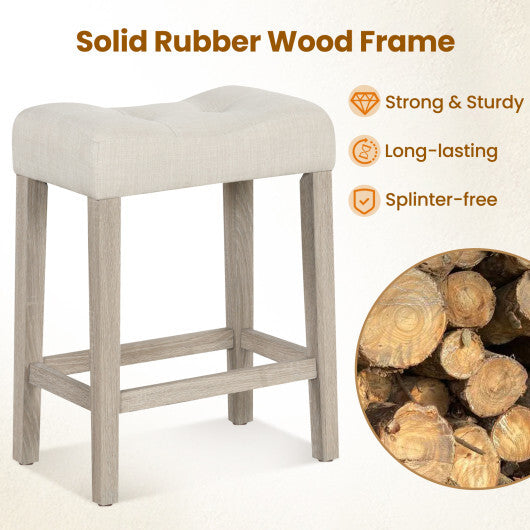 Set of 2 Upholstered Counter Height Bar Stool with Curved Saddle-Seat-Brown W2B