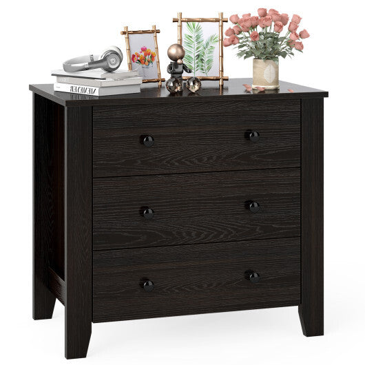 3-Drawer Dresser Wide Chest of Drawers Modern Large Nightstand Closet Storage Organizer-Dark Brown W2B
