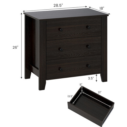 3-Drawer Dresser Wide Chest of Drawers Modern Large Nightstand Closet Storage Organizer-Dark Brown W2B