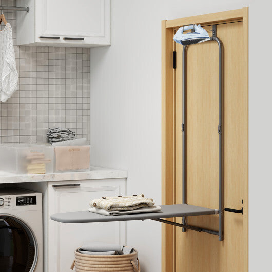 Over the Door Ironing Board Space-Saving Metal Hanging Ironing Board-Gray W2B