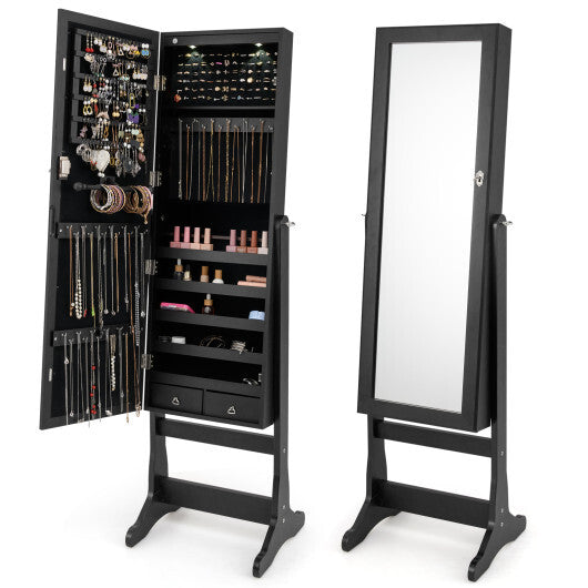 Lockable Freestanding Jewelry Cabinet Armoire with Full-Length Mirror and Lights-White W2B