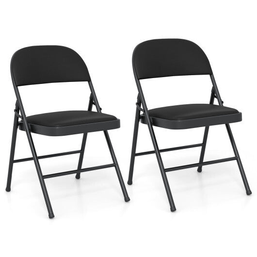 2 Pack Folding Chairs with Metal Frame and PVC Leather for Indoor Outdoor-Black
