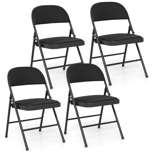 4 Pack Folding Chairs with Metal Frame and PVC Leather for Indoor Outdoor-Black W2B