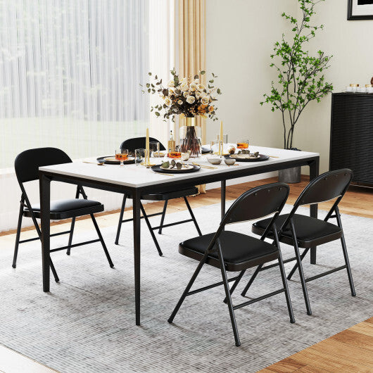 4 Pack Folding Chairs with Metal Frame and PVC Leather for Indoor Outdoor-Black W2B