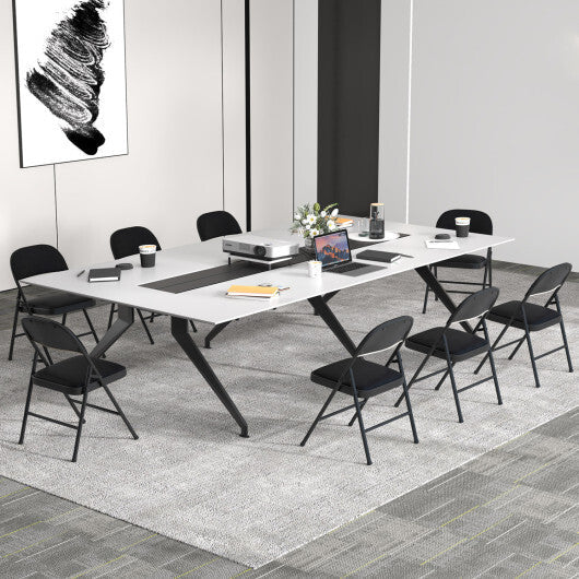 4 Pack Folding Chairs with Metal Frame and PVC Leather for Indoor Outdoor-Black W2B