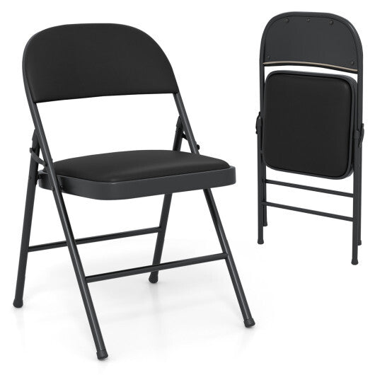 4 Pack Folding Chairs with Metal Frame and PVC Leather for Indoor Outdoor-Black W2B