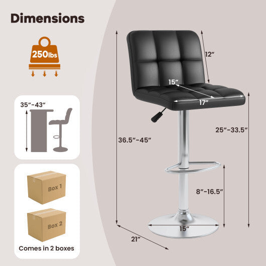 Modern Bat Stools Set of 2 with Back and Heavy-duty Metal Base and Footrest-Black W2B