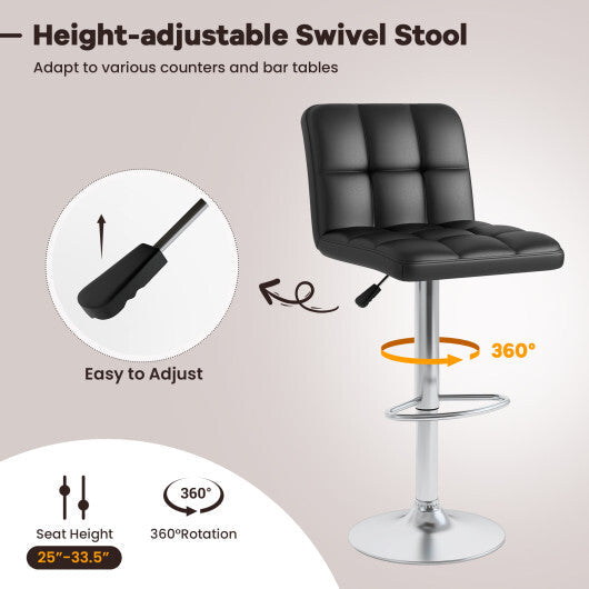 Modern Bat Stools Set of 2 with Back and Heavy-duty Metal Base and Footrest-Black W2B
