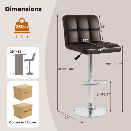 Modern Bat Stools Set of 2 with Back and Heavy-duty Metal Base and Footrest-Black W2B