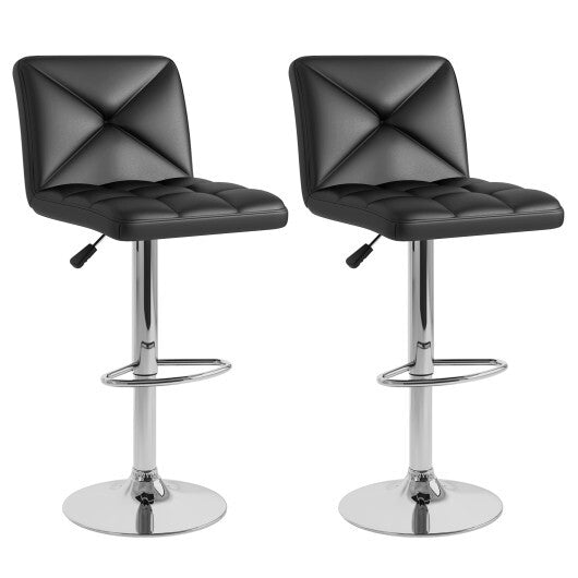 PU Leather Upholstered Bar Stools Set of 2 with Back and Adjustable Height-Brown W2B