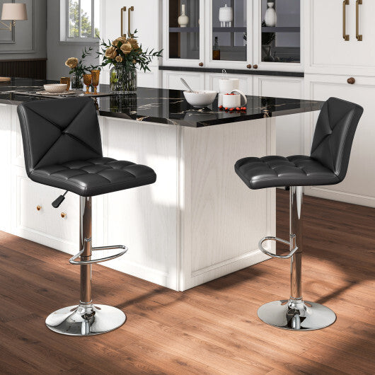 PU Leather Upholstered Bar Stools Set of 2 with Back and Adjustable Height-Brown W2B