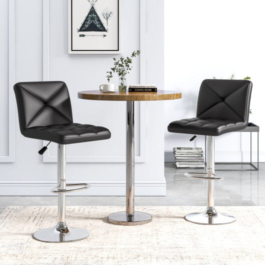 PU Leather Upholstered Bar Stools Set of 2 with Back and Adjustable Height-Brown W2B