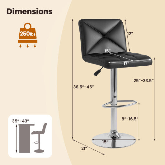 PU Leather Upholstered Bar Stools Set of 2 with Back and Adjustable Height-Brown W2B