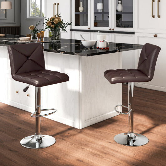 PU Leather Upholstered Bar Stools Set of 2 with Back and Adjustable Height-Brown W2B