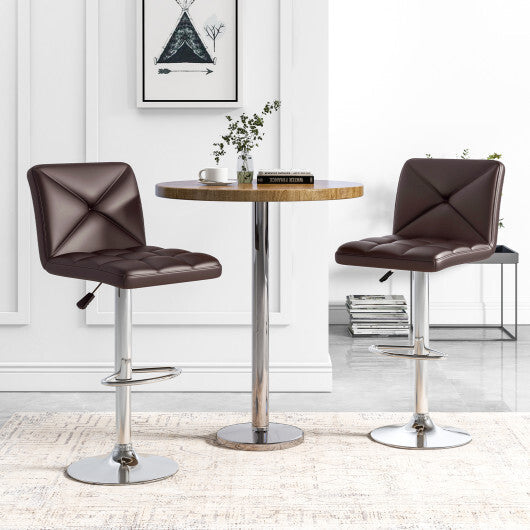 PU Leather Upholstered Bar Stools Set of 2 with Back and Adjustable Height-Brown W2B