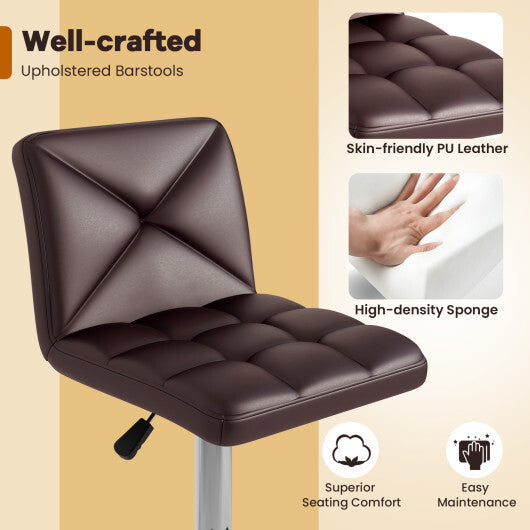 PU Leather Upholstered Bar Stools Set of 2 with Back and Adjustable Height-Brown W2B