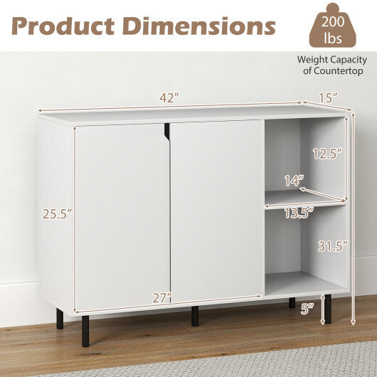 42 Inch Sideboard Buffet Cabinet Kitchen with Adjustable Shelves-White W2B