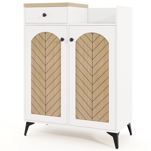 2-Door Shoe Rack Organizer with Drawer and 6 Removable Shelves-White W2B