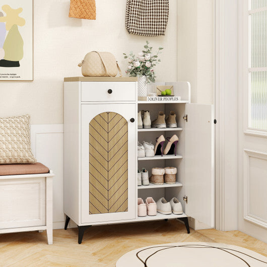 2-Door Shoe Rack Organizer with Drawer and 6 Removable Shelves-White W2B