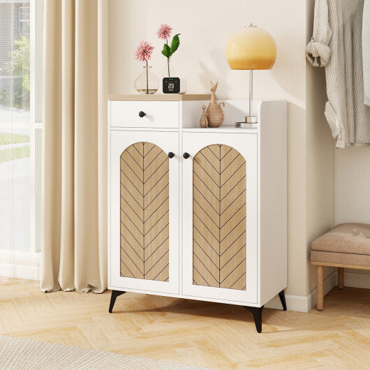 2-Door Shoe Rack Organizer with Drawer and 6 Removable Shelves-White W2B