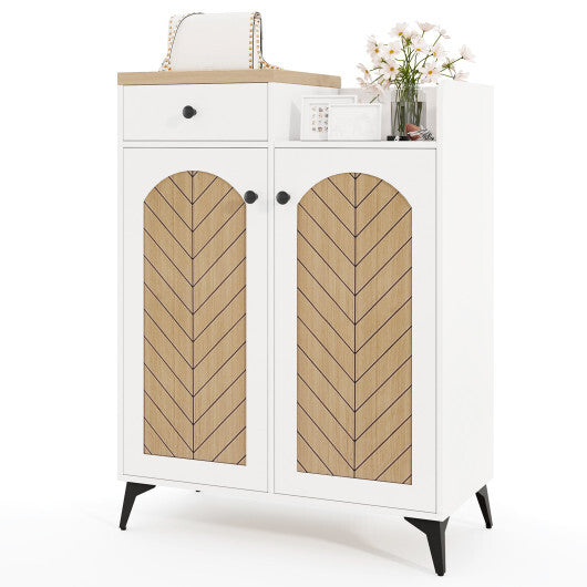 2-Door Shoe Rack Organizer with Drawer and 6 Removable Shelves-White W2B