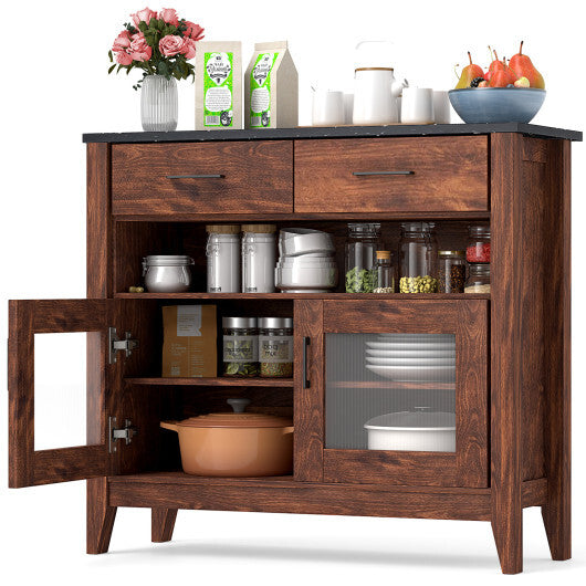 Coffee Bar Cabinet with 2 Drawers and 1 Open Compartment-Brown