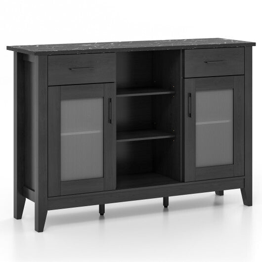 Sideboard Buffet Cabinet with 2 Drawers and 4 Adjustable Shelves-Black
