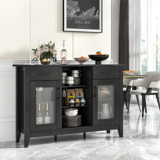 Sideboard Buffet Cabinet with 2 Drawers and 4 Adjustable Shelves-Black