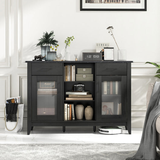 Sideboard Buffet Cabinet with 2 Drawers and 4 Adjustable Shelves-Black