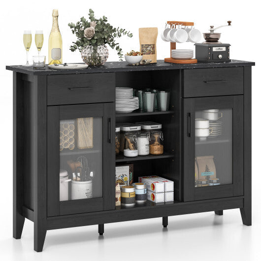 Sideboard Buffet Cabinet with 2 Drawers and 4 Adjustable Shelves-Black