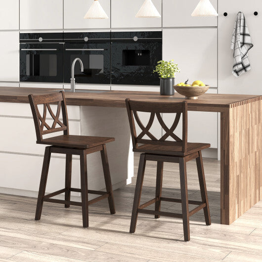 24/29 Inch Bar Stool Set of 2 Wooden Bar Chairs with Rubber Wood Frame-24 inches W2B