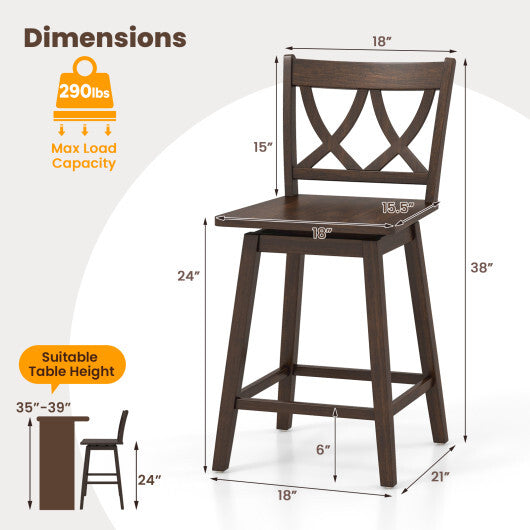 24/29 Inch Bar Stool Set of 2 Wooden Bar Chairs with Rubber Wood Frame-24 inches W2B