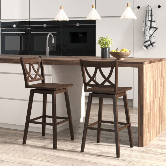 24/29 Inch Bar Stool Set of 2 Wooden Bar Chairs with Rubber Wood Frame-24 inches W2B