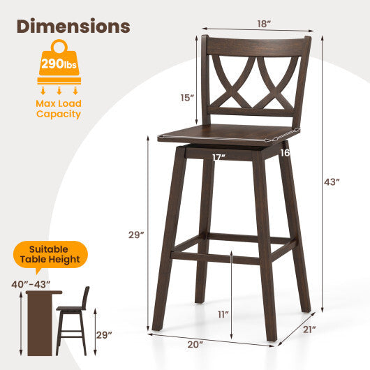 24/29 Inch Bar Stool Set of 2 Wooden Bar Chairs with Rubber Wood Frame-24 inches W2B