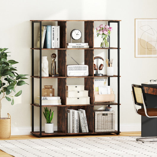 12-Cube Bookcase with 2 Anti-tipping Kits for Living Room-Rustic Brown W2B