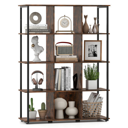12-Cube Bookcase with 2 Anti-tipping Kits for Living Room-Rustic Brown W2B