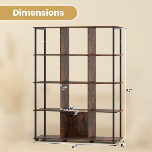 12-Cube Bookcase with 2 Anti-tipping Kits for Living Room-Rustic Brown W2B