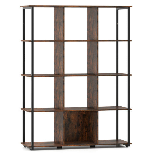 12-Cube Bookcase with 2 Anti-tipping Kits for Living Room-Rustic Brown W2B