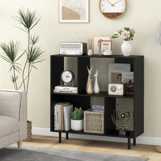 Open Shelf Bookcase with 4 Compartments-Black W2B