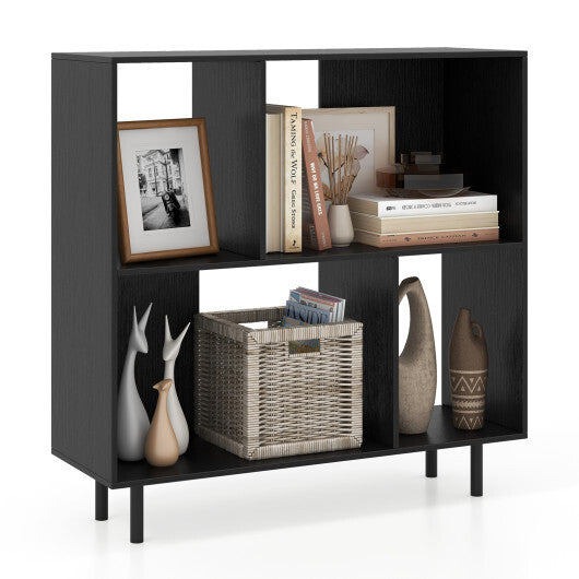 Open Shelf Bookcase with 4 Compartments-Black W2B