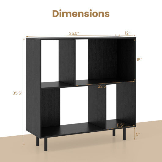 Open Shelf Bookcase with 4 Compartments-Black W2B