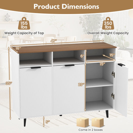 Sideboard Buffet Cabinet Kitchen Storage Cabinet with 5-Position Adjustable Shelves-White W2B