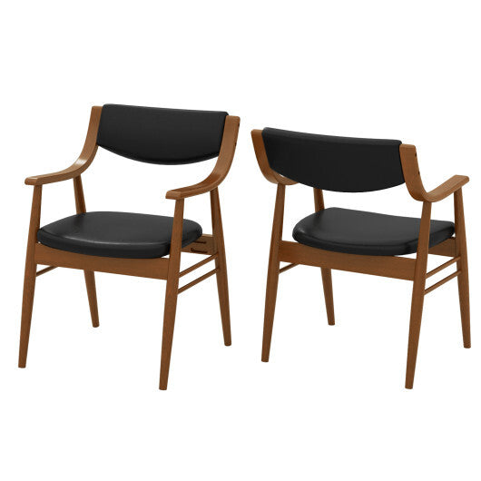 Wooden Dining Chair Set of 2 with Padded Seat and Back-Black W2B