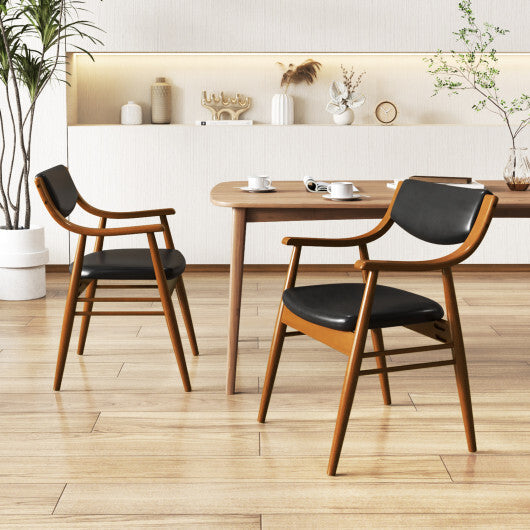 Wooden Dining Chair Set of 2 with Padded Seat and Back-Black W2B