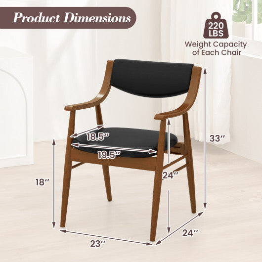 Wooden Dining Chair Set of 2 with Padded Seat and Back-Black W2B