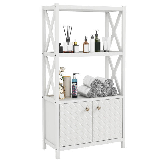 Bathroom Storage Cabinet with Open Shelves and Double Doors-White W2B